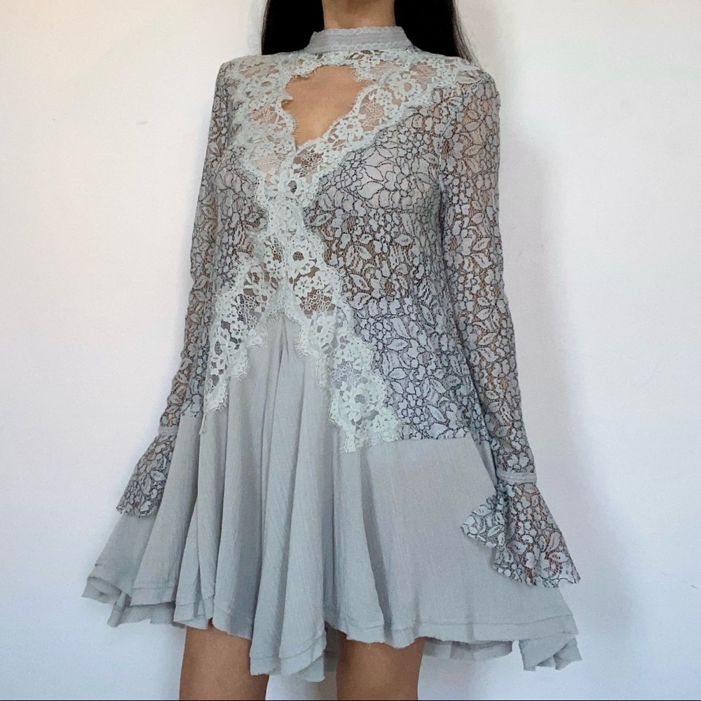 Free people powder lace cross front tunic top XS